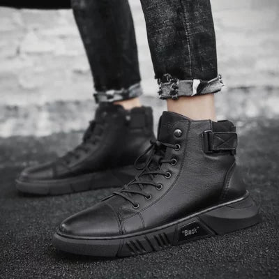 Allan - Alle schwarzen Leder-Sneakers